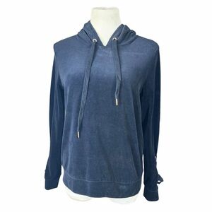 Love Tree Los Angeles Dark Blue Velour Lace Up Sleeve Pullover Hoodie - Small